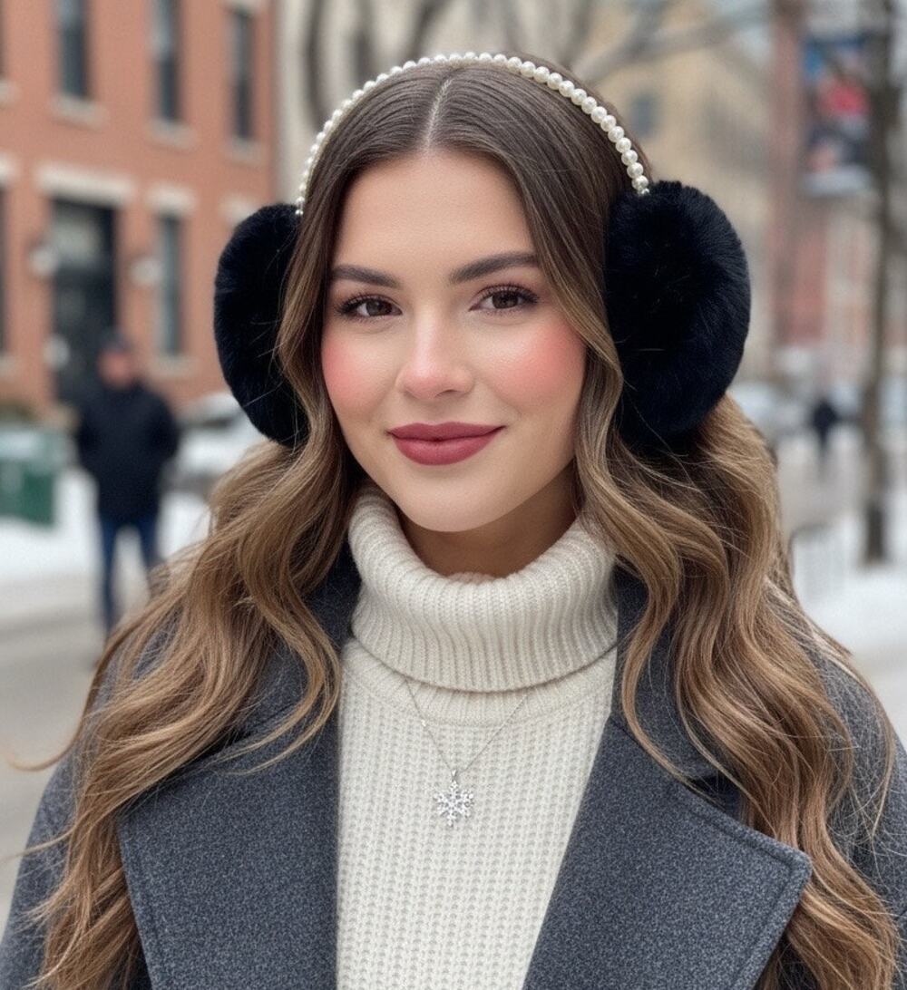 Faux Fur Earmuffs With Faux Pearl Headband
